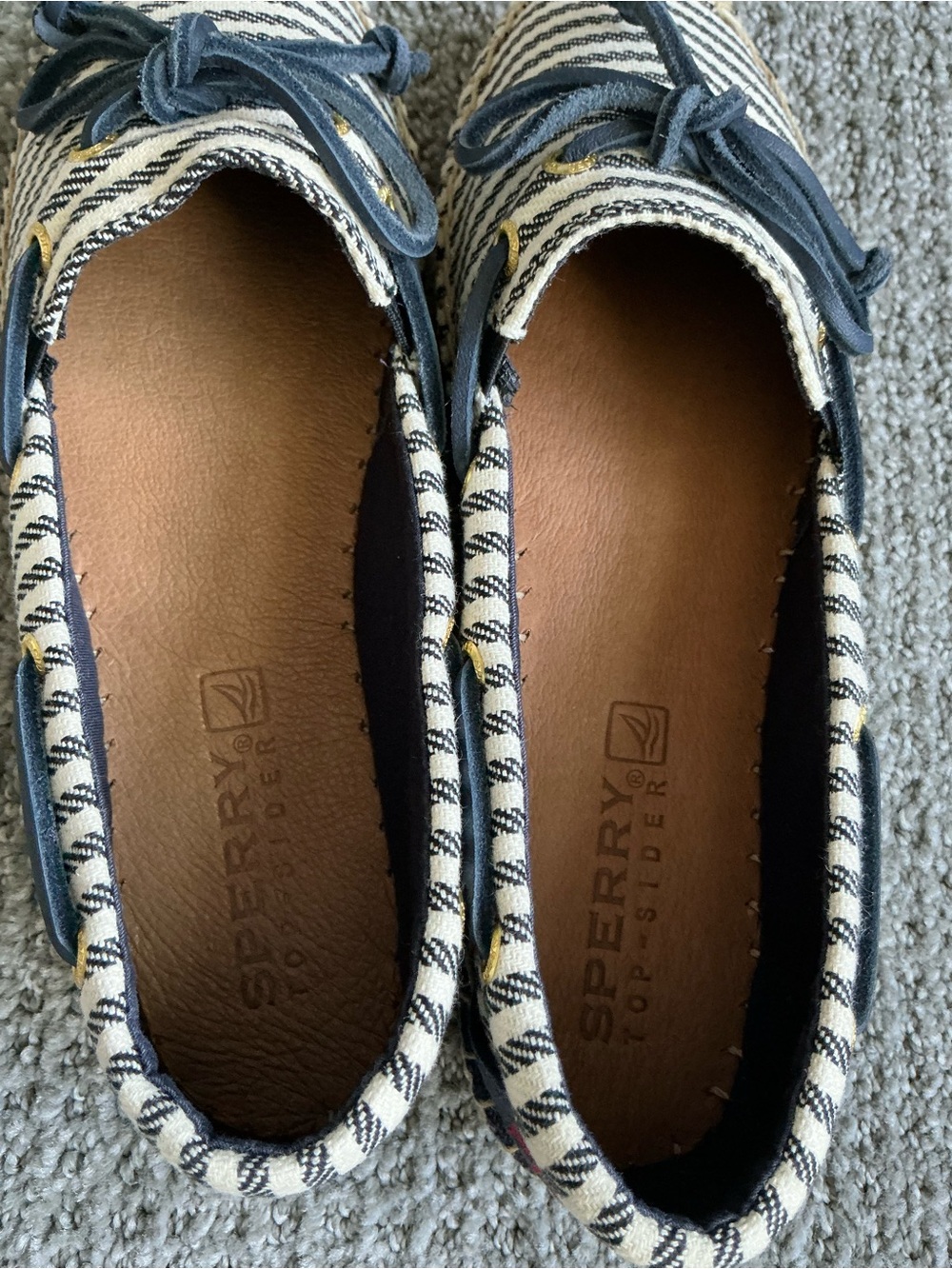 NWOB Sperry Navy and Cream Striped Espadrille Boat Shoes Size 6 - Picture 6 of 6